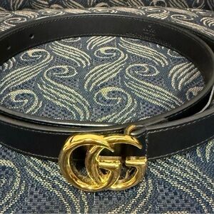 Gucci Black Belt with Gold GG Buckle